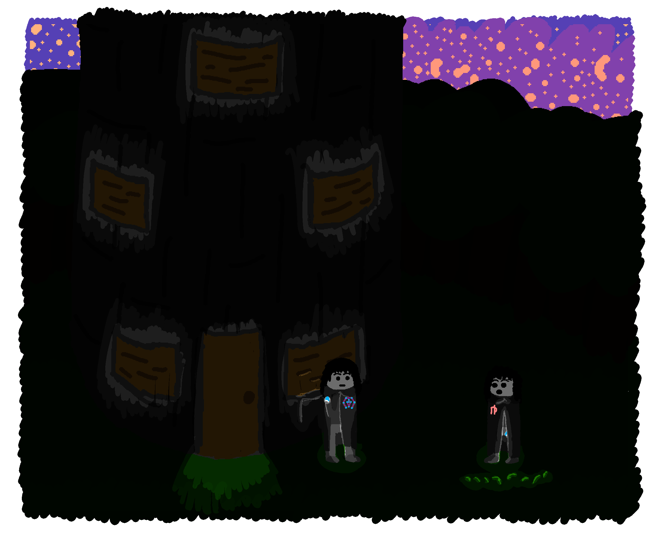 Reese and CG stand before one another, a tower looming over them, piercing the night..