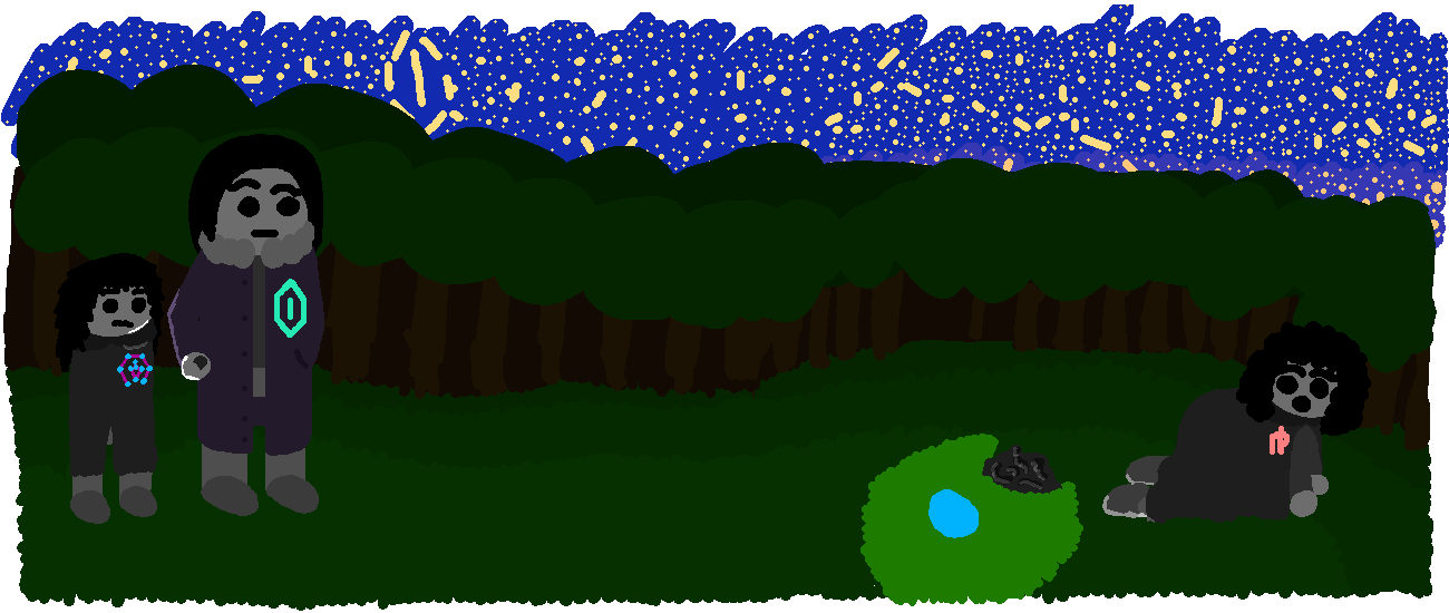 As Reese scrambles to her feet, Kennari approaches from behind, CG in tow. Kennari throws a pebble that lands next to Reese, and from it sprouts vines in a burst of magic, entangling the poor girl tying her down.