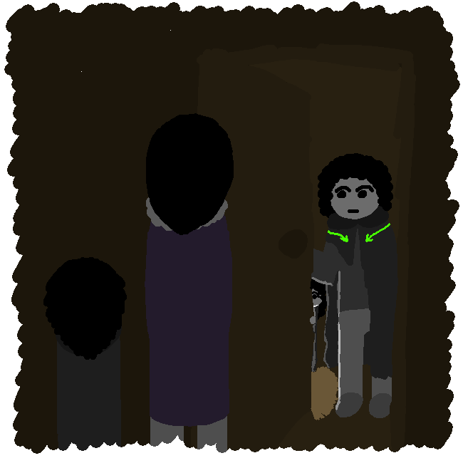 Veli is back at the door. Reese peers around,  but stays mostly hidden.