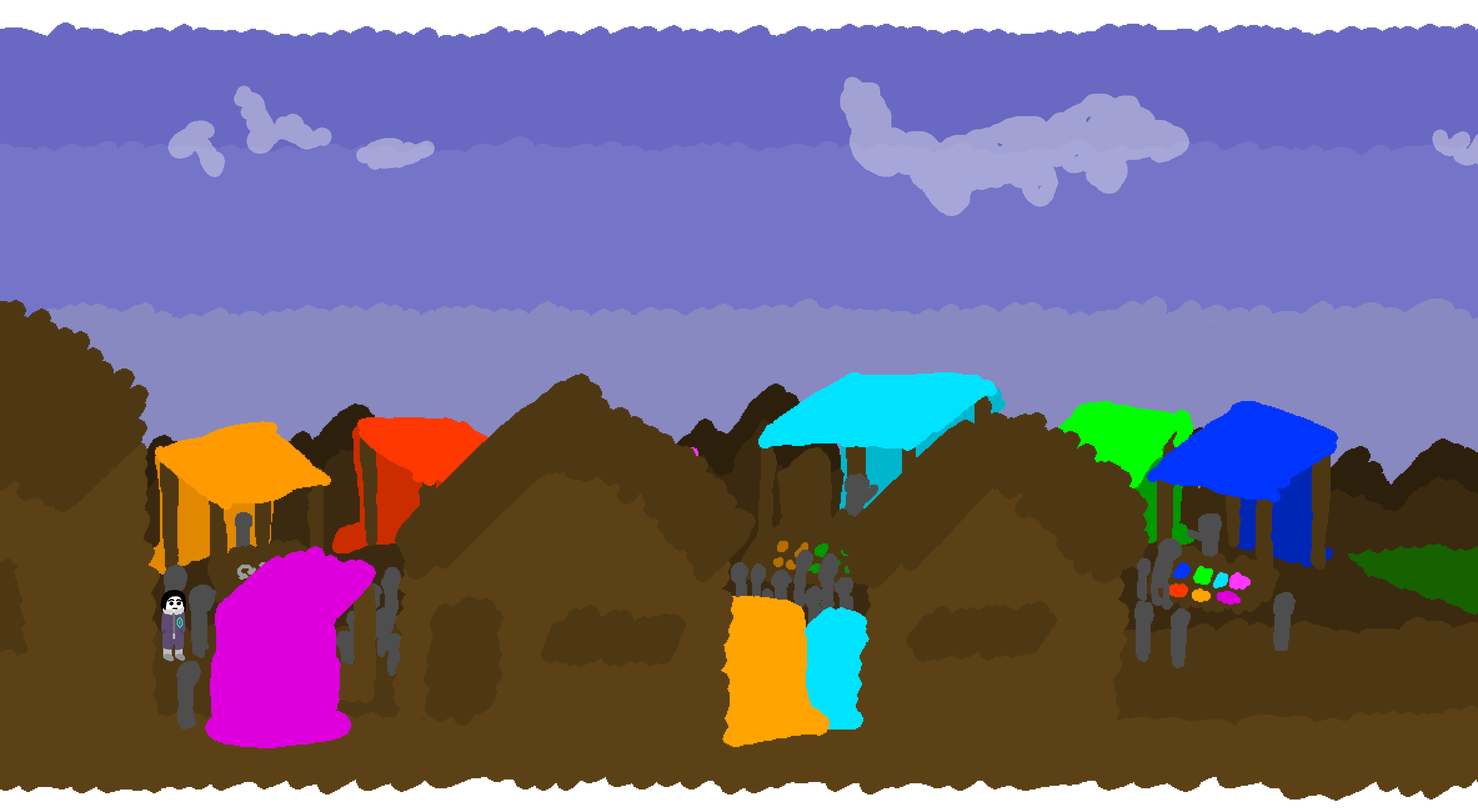 The marketplace, where Kennari walks through the streets.