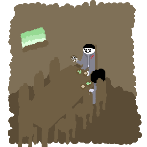 Itenus's gaze shifts from his book to his daughter.
