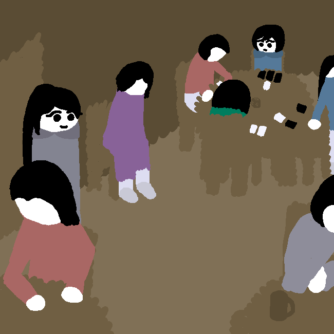 Inalia stands inside the tavern. People bustle about, mostly Renad, the few Gelenians trying to avoid the heretics' gaze. In a back corner, a group plays cards. Strangely, none of the Renad appear to have signs.