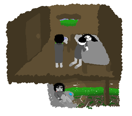 Along with Reese against the underside of the house, you can now observe what's happening in the house itself. Veli stands off to the side as Itenus inspects Stella, asleep in bed.
