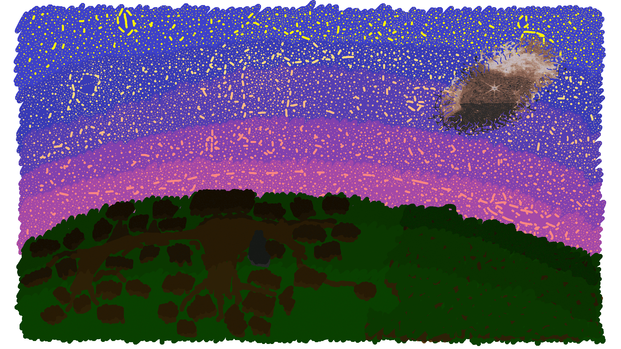 The night gives way to day.