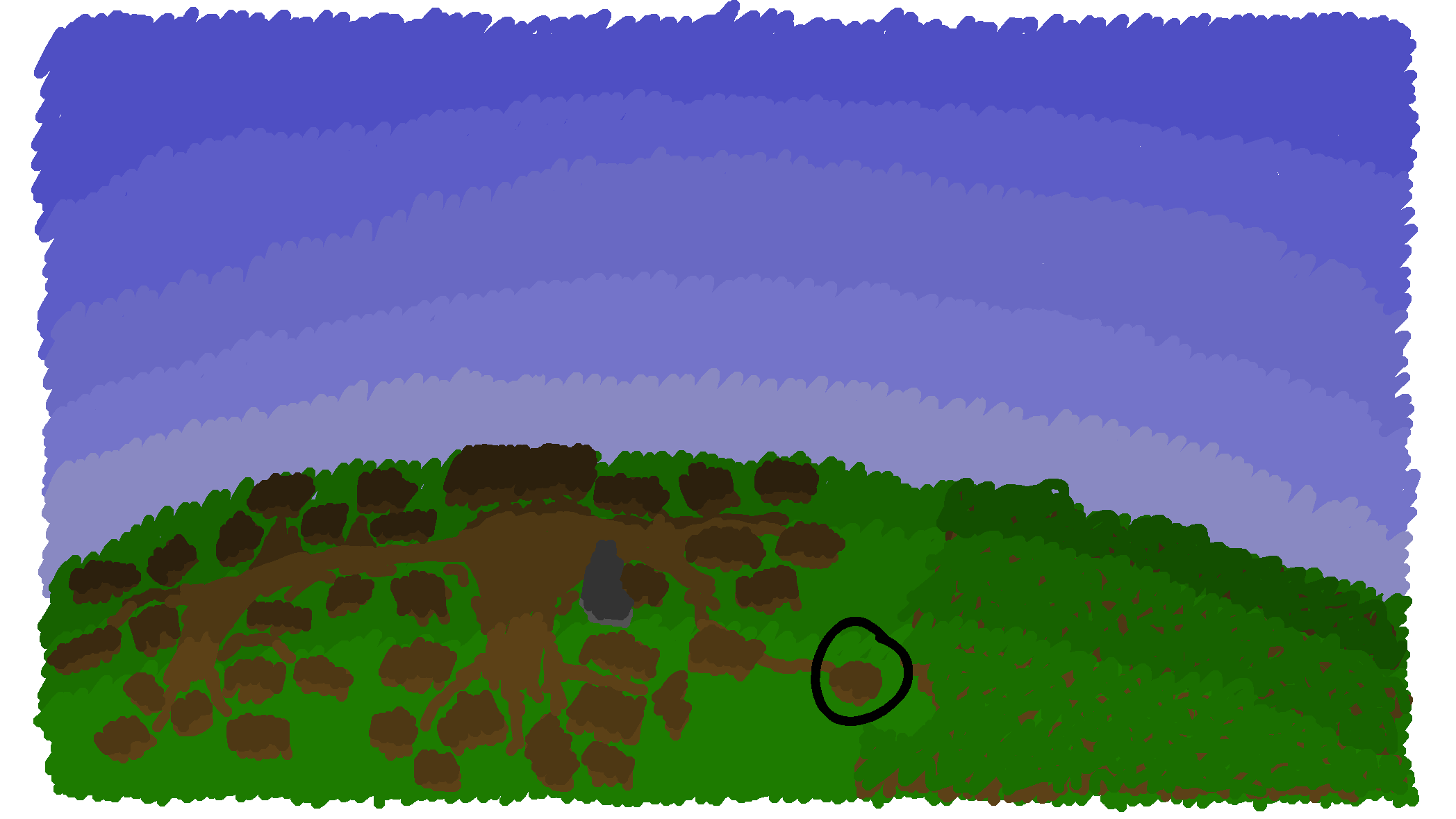 Village shot. We're going over to the woodcutter's place.