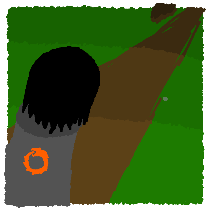 Kenik walking towards the town, a small metal object in the grass.